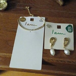 FRESHWATER PEARL EARRINGS & Ajustable Rhinestone Bracelet CLEARANCE NEW